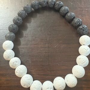 Black and White Lava Stone Bracelet yin/yang design handmade